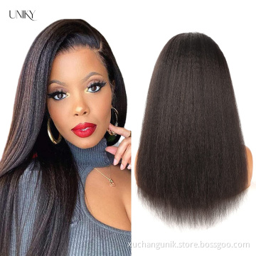 Uniky Unprocessed Brazilian Kinky Straight Human Hair Wig Yaki Style 150% 180% 13*4 13*6 HD Lace Frontal Wig Full And Thick